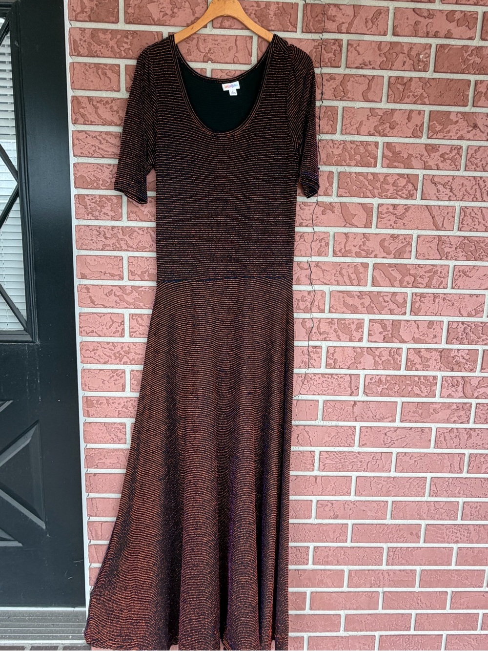 LuLaRoe Black and Copper Striped Scoop-Neck Maxi Dress